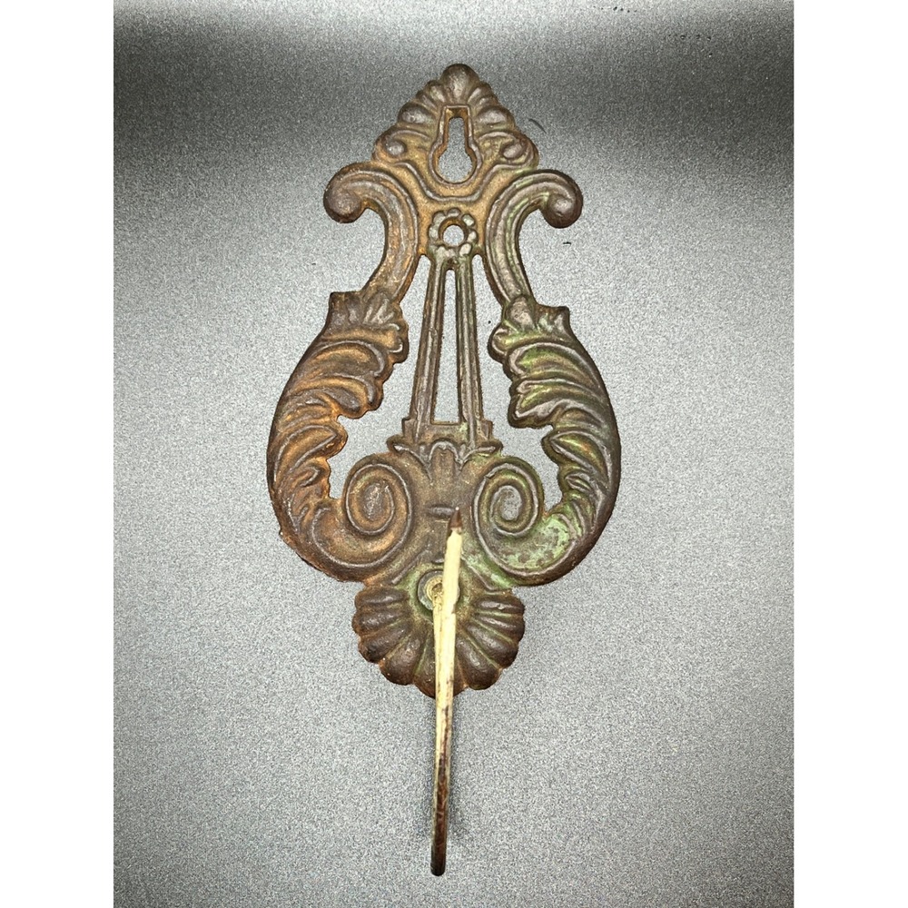 Antique Ornate Cast Iron Wall Hook Receipt Note Holder Hanging Desk Accessory